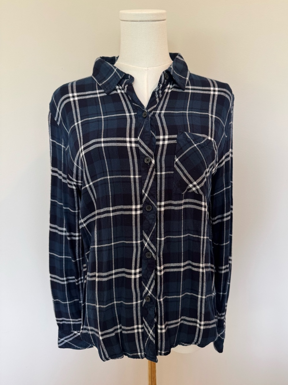 Rails Navy and White Plaid Flannel Shirt